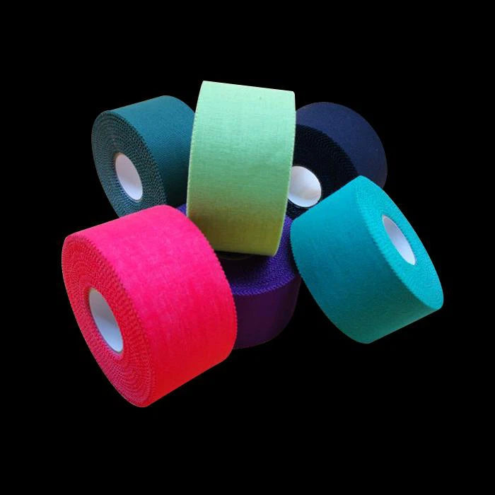 Colorful and flexible kinesiology tape for therapeutic and sports applications.  Also used for pets, animals, exercise, gyms, and first aid.