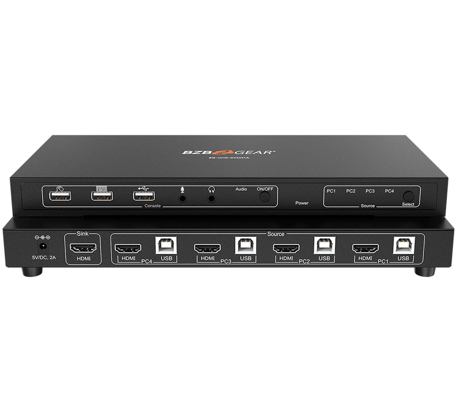 4X1 4K UHD KVM Switcher with USB2.0 Ports for Peripherals and Audio Support