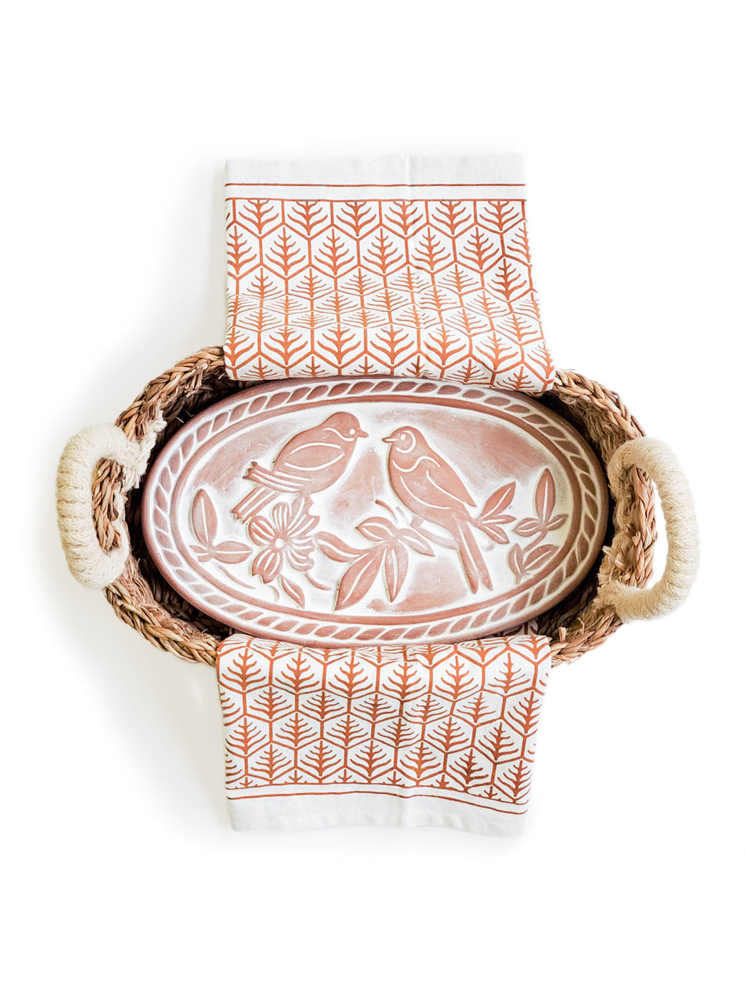 Bread Warmer & Basket Gift Set with Tea Towel - Lovebird Oval-5