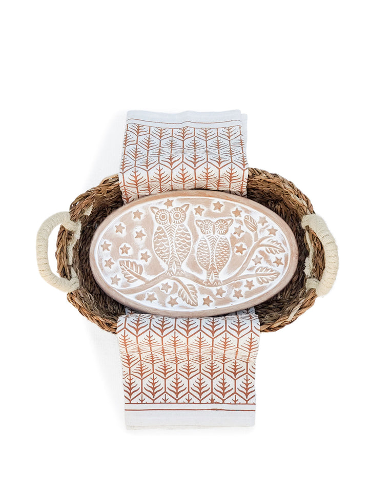 Bread Warmer & Basket Gift Set with Tea Towel - Owl Oval-4