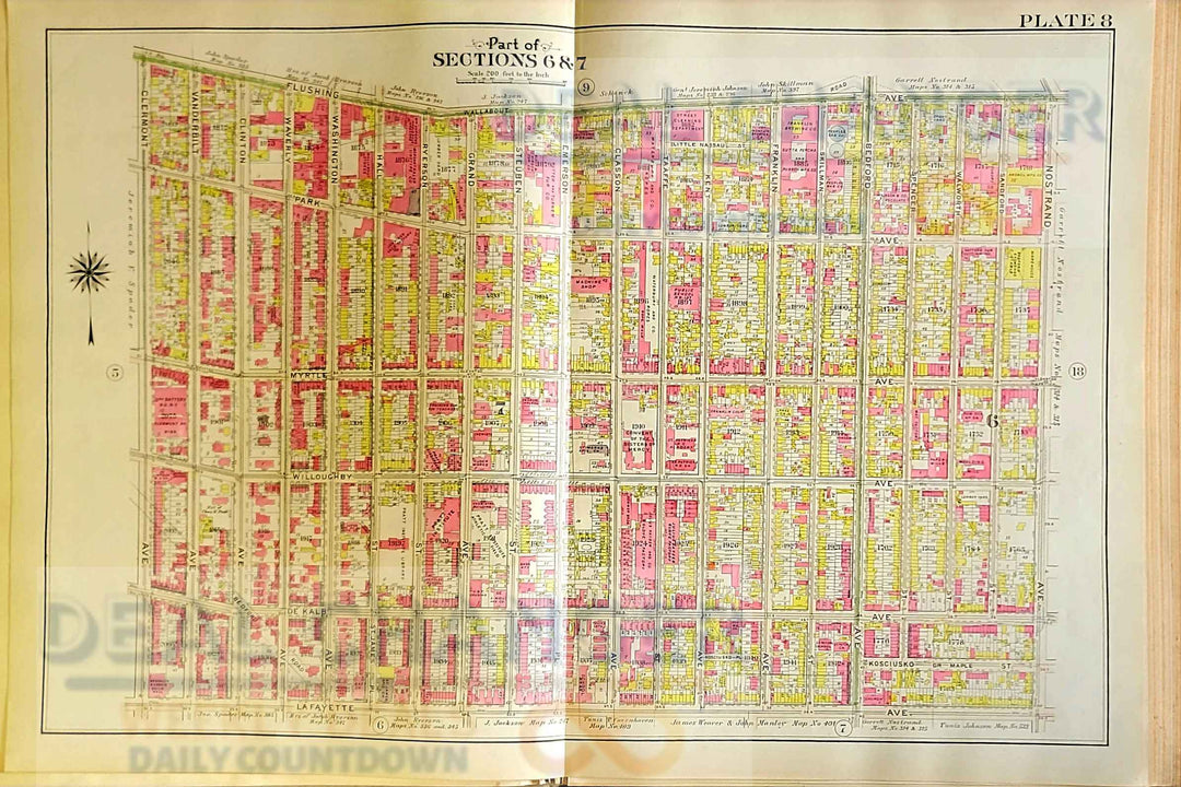1908 BROOKLYN NY ATLAS MAP | CLINTON HILL, BEDFORD STUYVESANT | FORT GREENE ++