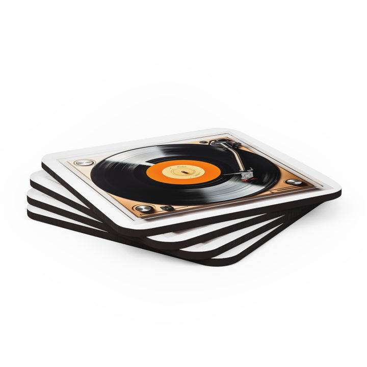 Vinyl Record Turntable Corkwood Coaster Set