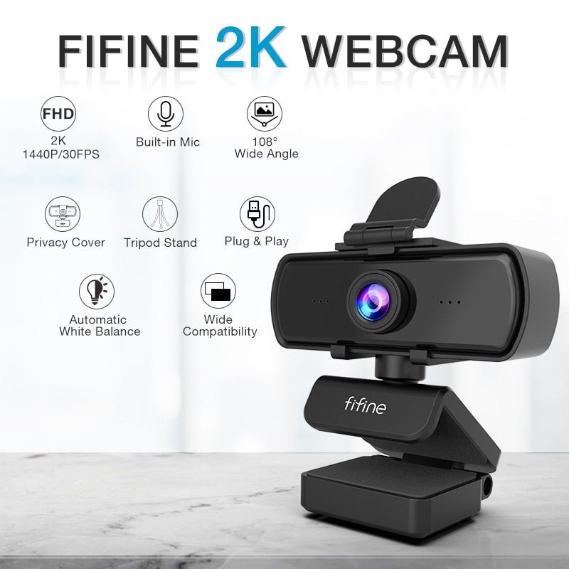 1440p Full HD PC Webcam w Microphone, tripod, for USB Desktop & Laptop, Live Streaming Webcam: Video Calling-K420-1