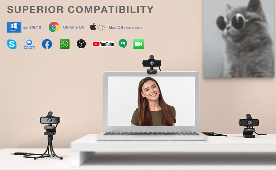 1440p Full HD PC Webcam w Microphone, tripod, for USB Desktop & Laptop, Live Streaming Webcam: Video Calling-K420-9