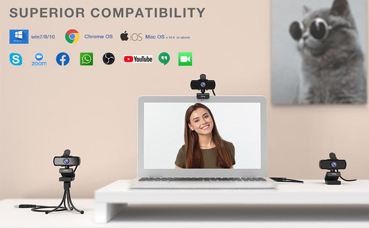 1440p Full HD PC Webcam w Microphone, tripod, for USB Desktop & Laptop, Live Streaming Webcam: Video Calling-K420-9