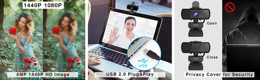 1440p Full HD PC Webcam w Microphone, tripod, for USB Desktop & Laptop, Live Streaming Webcam: Video Calling-K420-12