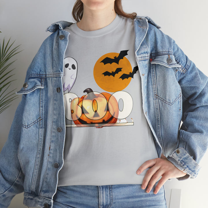 Women's Men's Unisex Halloween Ghost Pumpkin Bats Heavy Cotton Tee Shirt