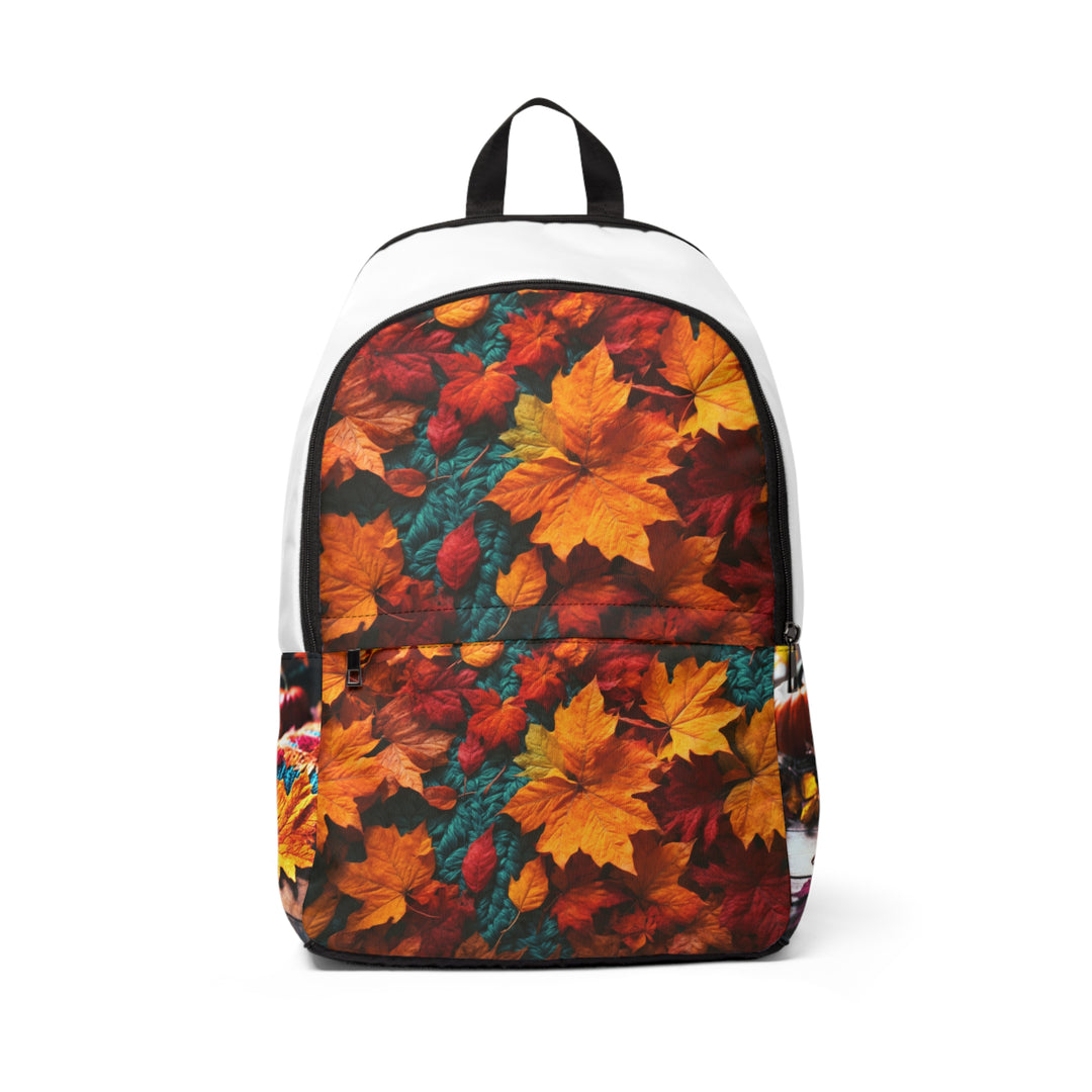 Autumn Fall Vibes Unisex Fabric Backpack | Thanksgiving Changing Leaves Pumpkin Bag