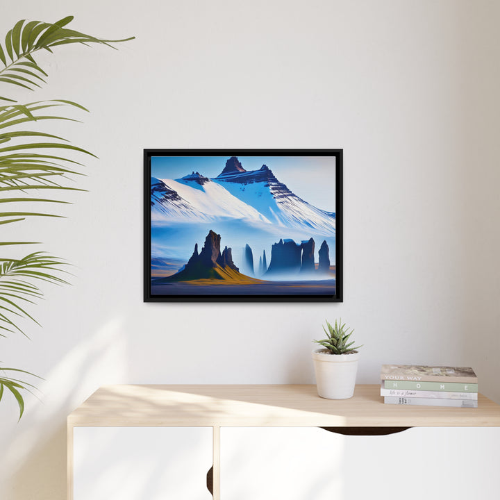 Iceland Snowy Mountain Range Terrain at Countryside - Matte Canvas, Black Frame - Many Sizes