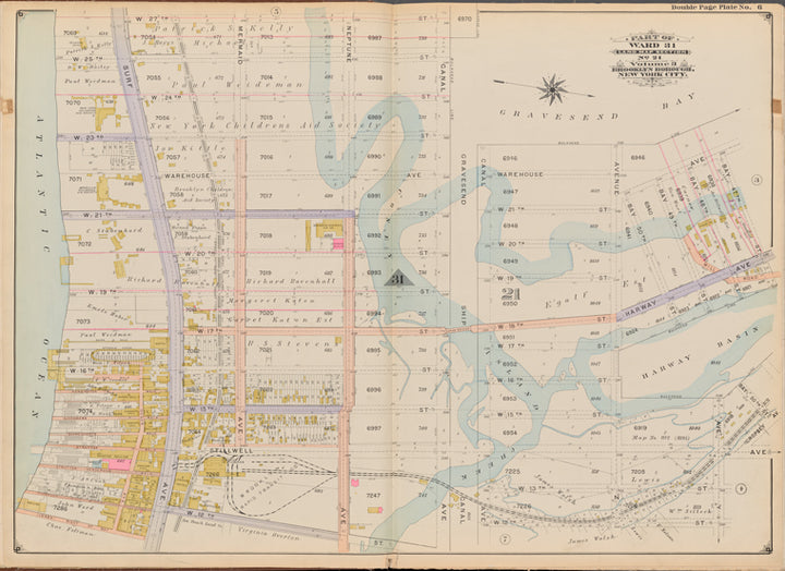 Sheapshead Bay, 1899 Map, Old Brooklyn, Cadastral Atlas, Atlantic Ocean, Mermaid Ave, Neptune Ave, Avenue W Y Z, DealChanger, Plate 6, WARD 31