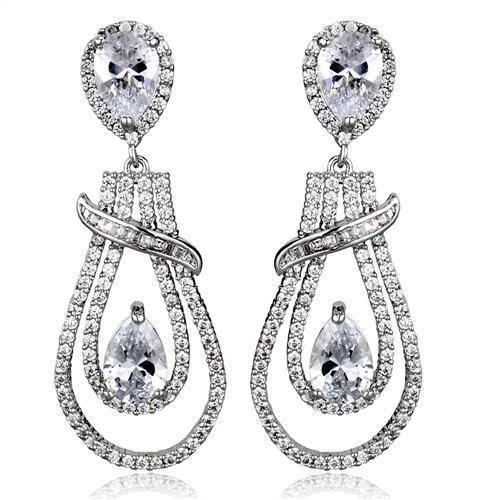 3W1095 - Rhodium Brass Jewelry Sets with AAA Grade CZ  in Clear-1