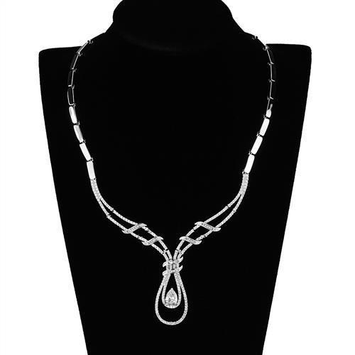 3W1095 - Rhodium Brass Jewelry Sets with AAA Grade CZ  in Clear-3