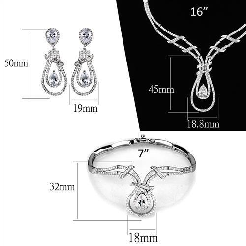 3W1095 - Rhodium Brass Jewelry Sets with AAA Grade CZ  in Clear-4