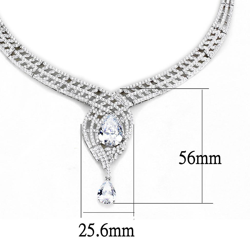 3W1415 - Rhodium Brass Jewelry Sets with AAA Grade CZ  in Clear-2