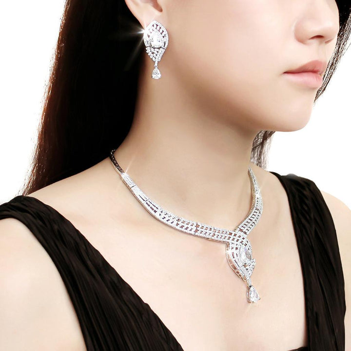 3W1415 - Rhodium Brass Jewelry Sets with AAA Grade CZ  in Clear-5