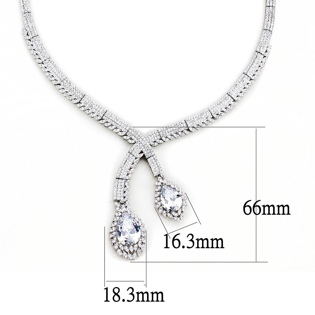 3W1416 - Rhodium Brass Jewelry Sets with AAA Grade CZ  in Clear-2