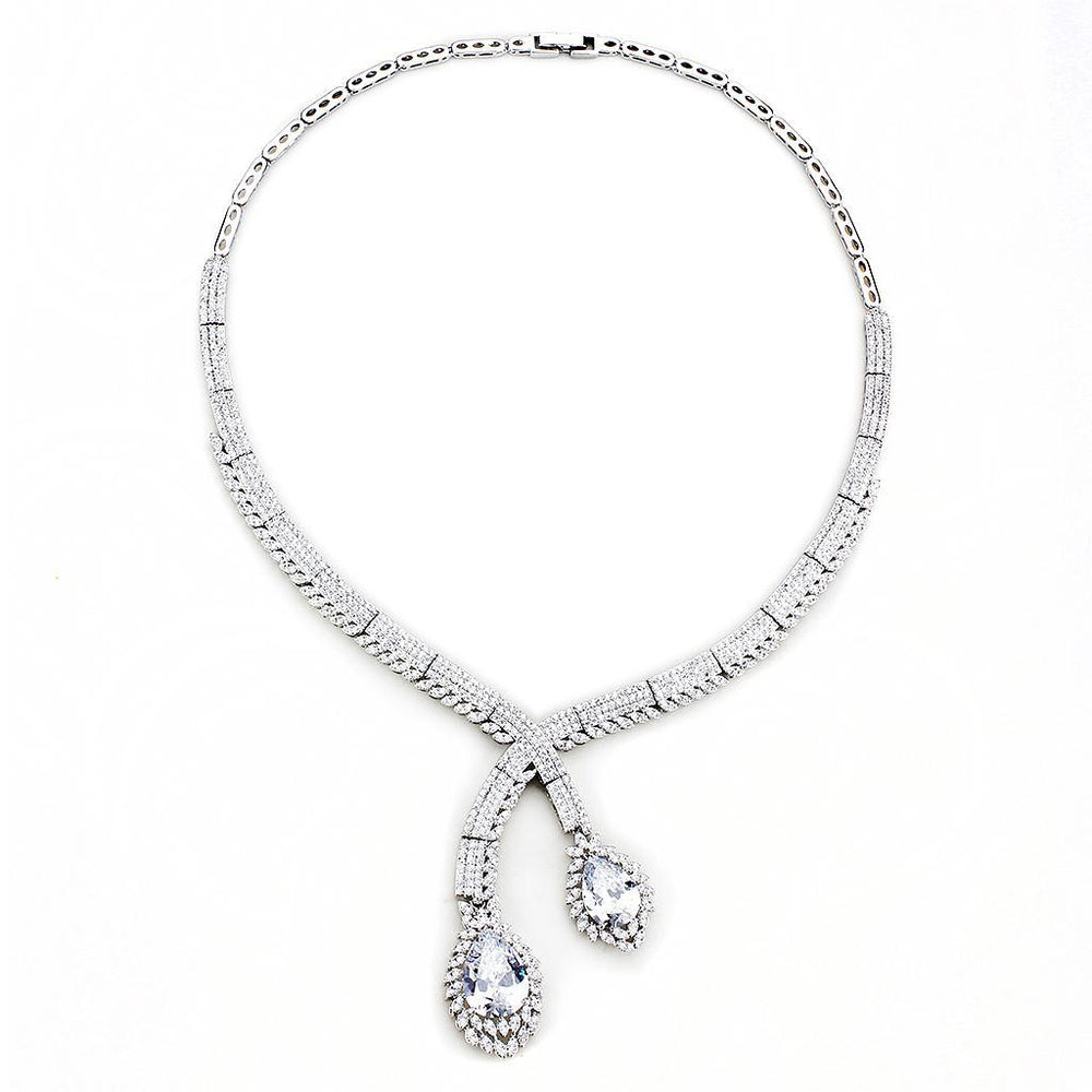 3W1416 - Rhodium Brass Jewelry Sets with AAA Grade CZ  in Clear-1