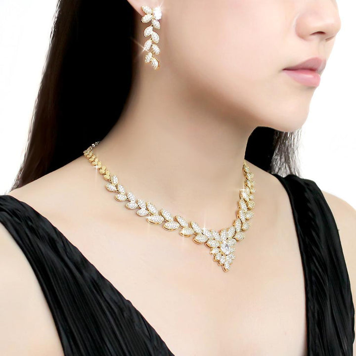 3W1425 - Gold Brass Jewelry Sets with AAA Grade CZ  in Clear-5