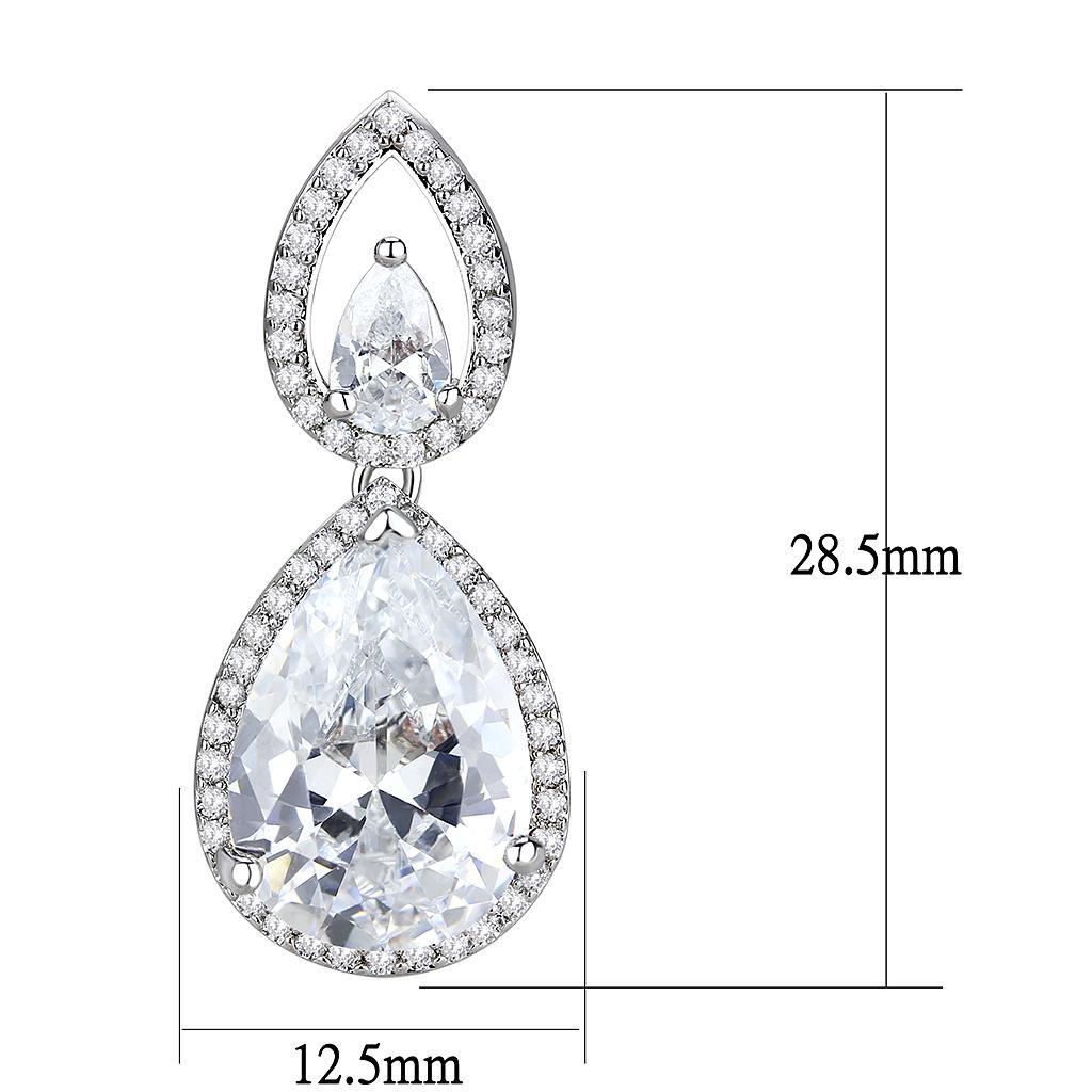 3W1427 - Rhodium Brass Jewelry Sets with AAA Grade CZ  in Clear-4