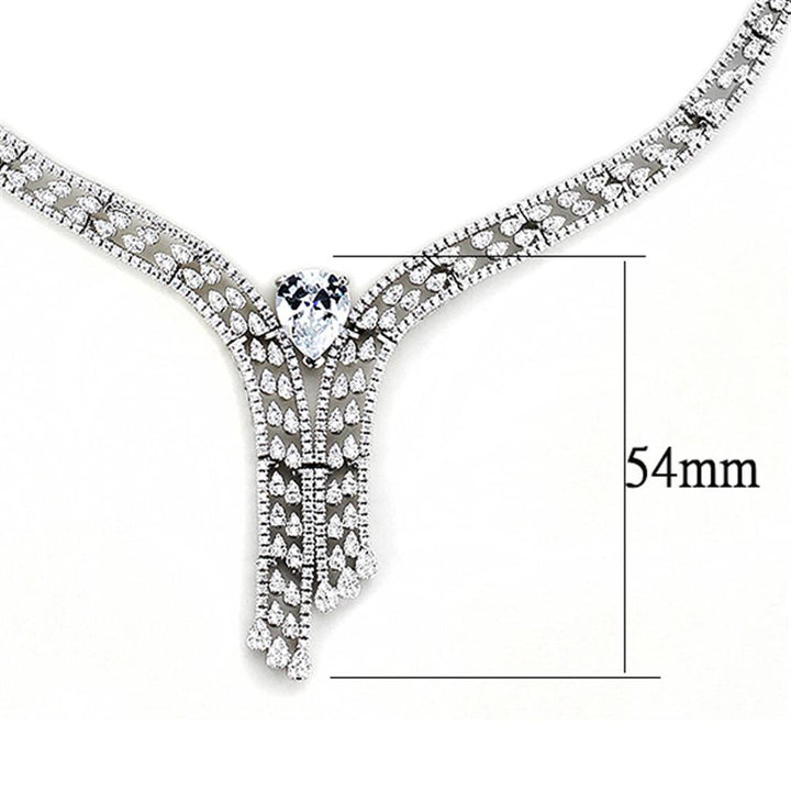 3W1434 - Rhodium Brass Jewelry Sets with AAA Grade CZ  in Clear-2