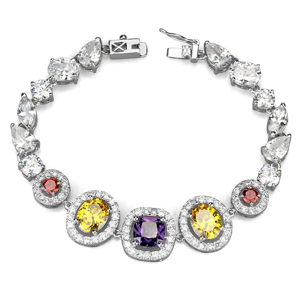 3W930 - Rhodium Brass Jewelry Sets with AAA Grade CZ  in Multi Color-2