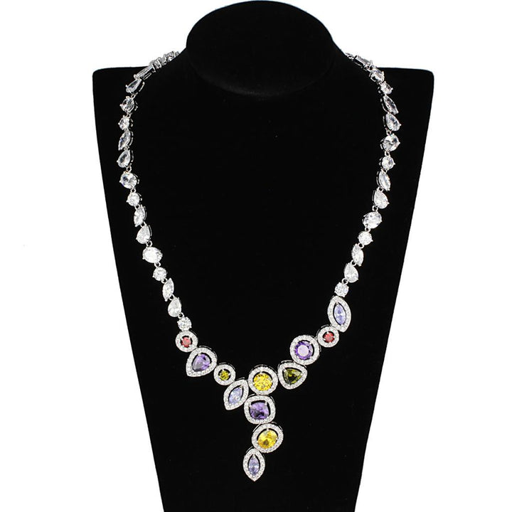 3W930 - Rhodium Brass Jewelry Sets with AAA Grade CZ  in Multi Color-3