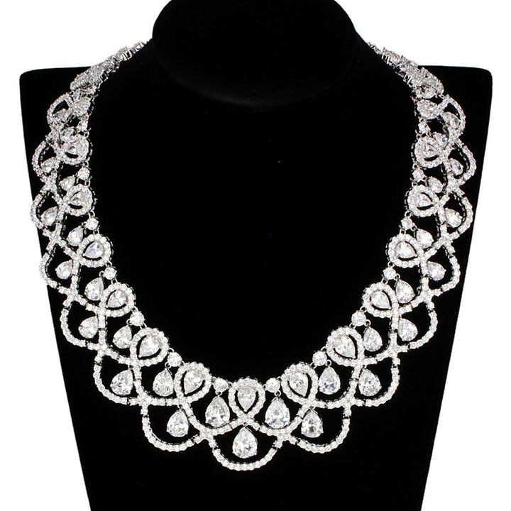 3W931 - Rhodium Brass Jewelry Sets with AAA Grade CZ  in Clear-3