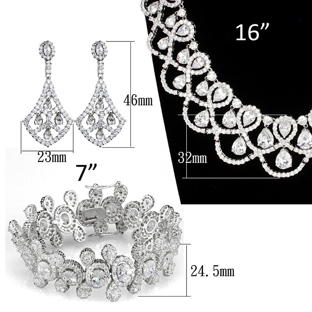 3W931 - Rhodium Brass Jewelry Sets with AAA Grade CZ  in Clear-4