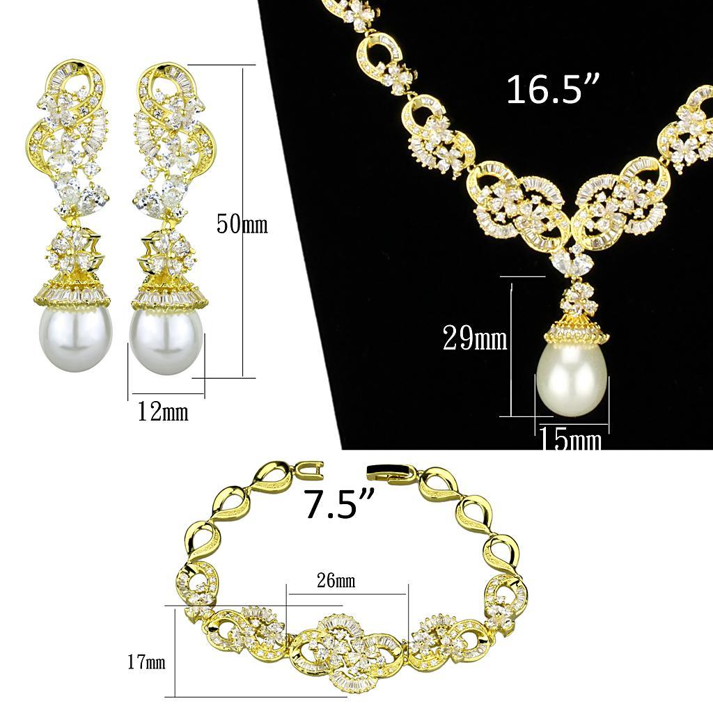 3W945 - Gold Brass Jewelry Sets with AAA Grade CZ  in Clear-4