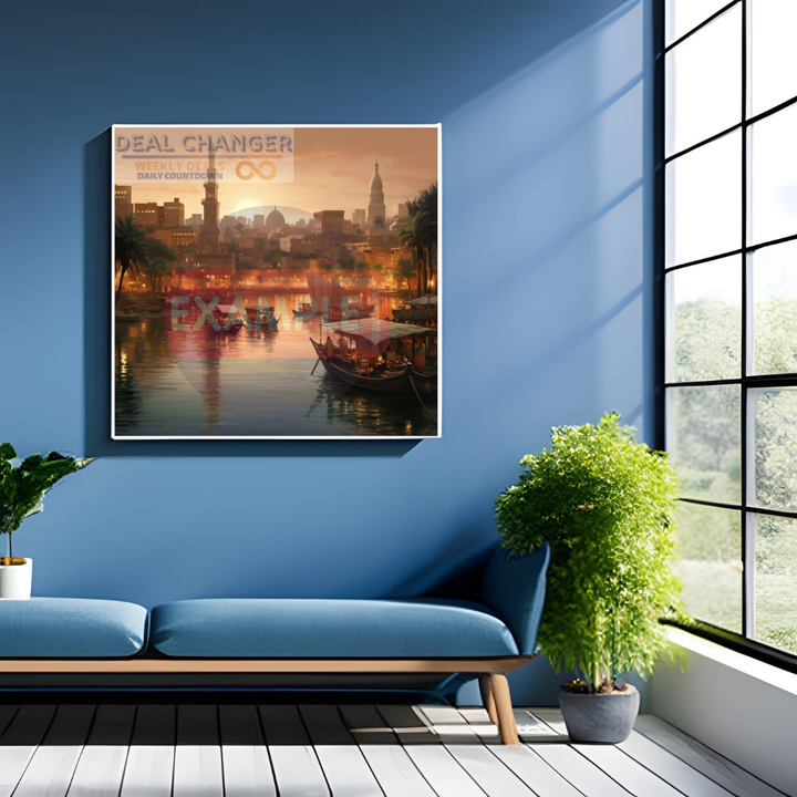 Ethereal Cairo - Sunset Serenade at the Nile River |Watercolor Square Canvas | Many Sizes