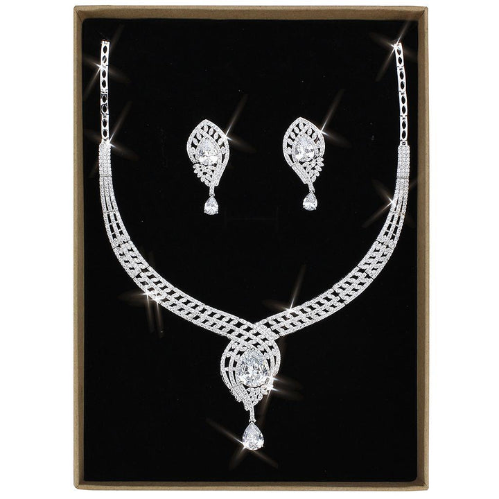 3W1415 - Rhodium Brass Jewelry Sets with AAA Grade CZ  in Clear-0