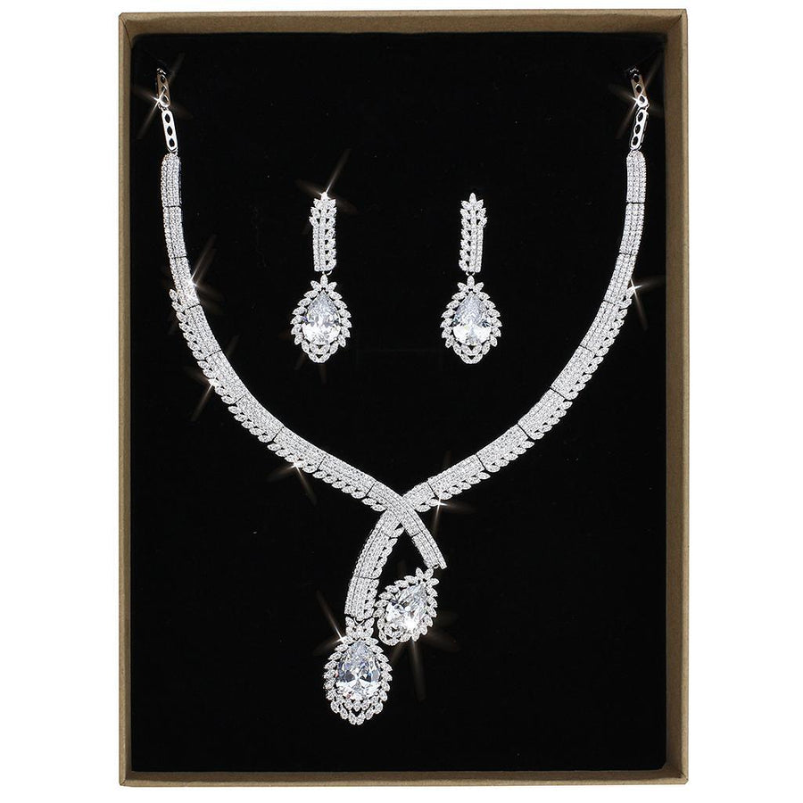 3W1416 - Rhodium Brass Jewelry Sets with AAA Grade CZ  in Clear-0
