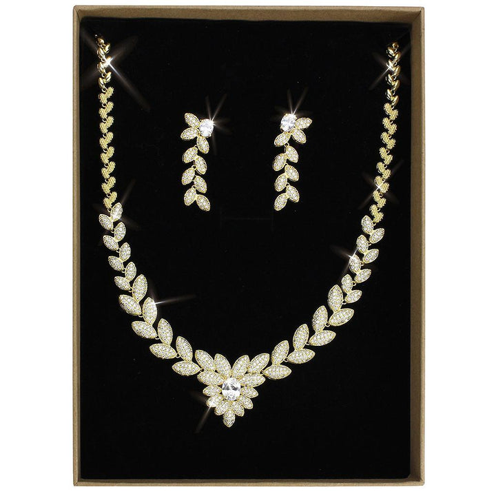 3W1425 - Gold Brass Jewelry Sets with AAA Grade CZ  in Clear-0