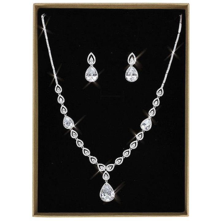 3W1427 - Rhodium Brass Jewelry Sets with AAA Grade CZ  in Clear-0