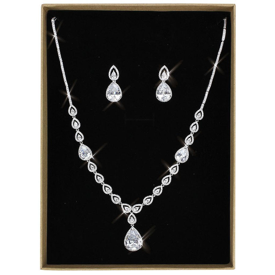 3W1427 - Rhodium Brass Jewelry Sets with AAA Grade CZ  in Clear-0
