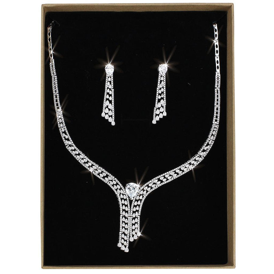 3W1434 - Rhodium Brass Jewelry Sets with AAA Grade CZ  in Clear-0