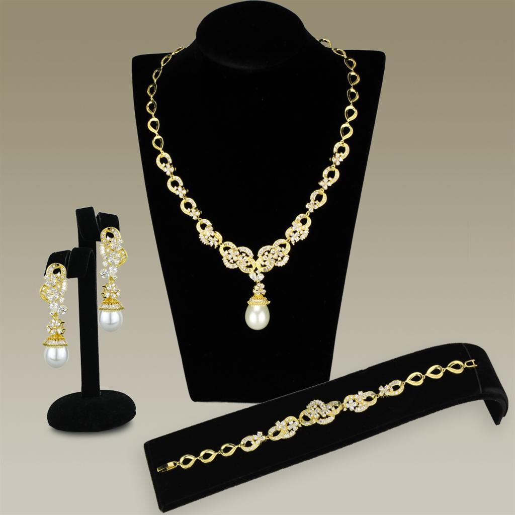 3W945 - Gold Brass Jewelry Sets with AAA Grade CZ  in Clear-0