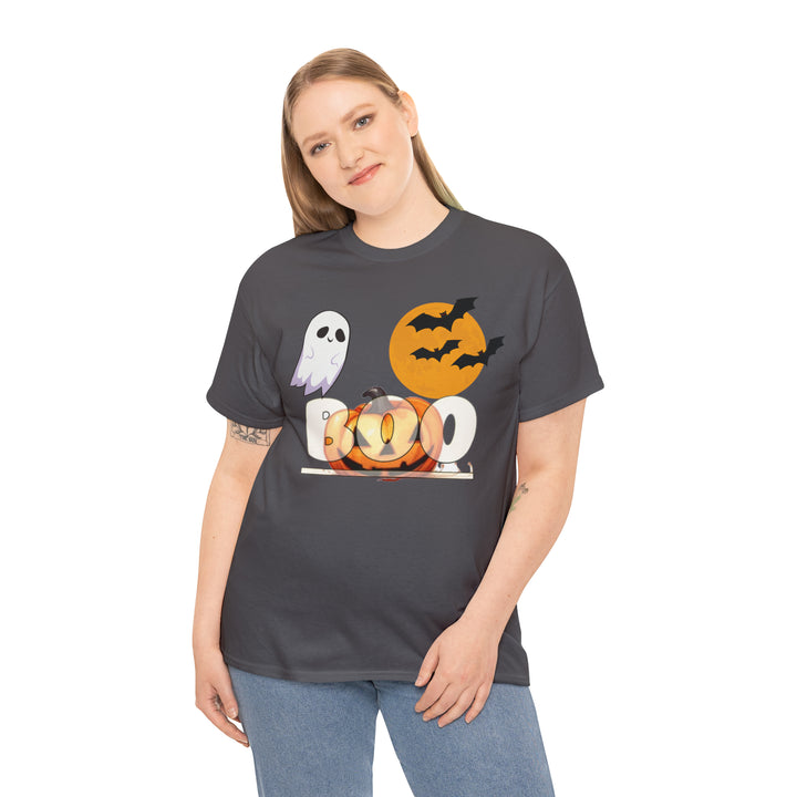 Women's Men's Unisex Halloween Ghost Pumpkin Bats Heavy Cotton Tee Shirt