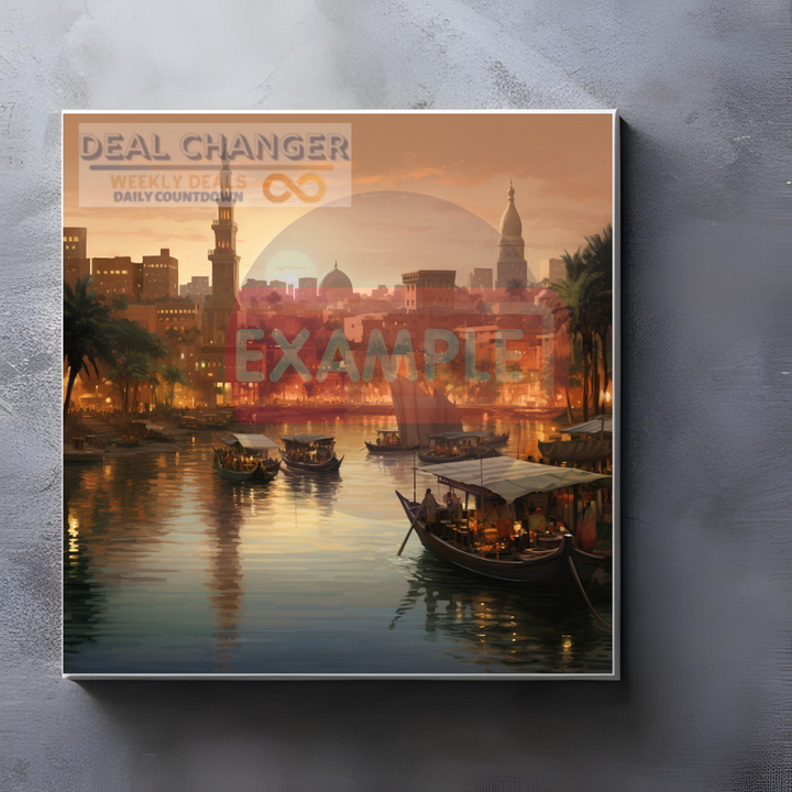 Ethereal Cairo - Sunset Serenade at the Nile River |Watercolor Square Canvas | Many Sizes