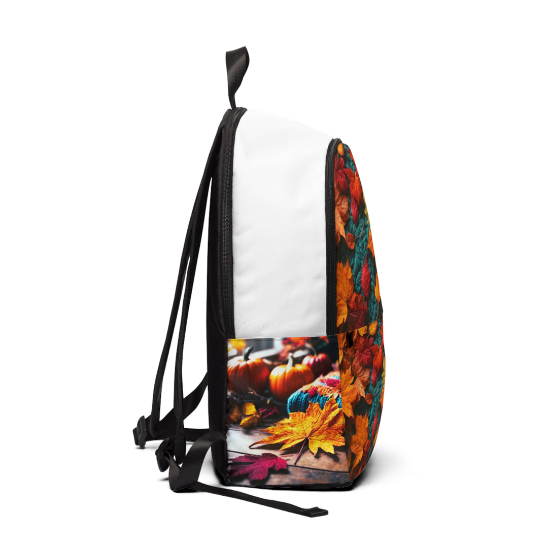 Autumn Fall Vibes Unisex Fabric Backpack | Thanksgiving Changing Leaves Pumpkin Bag