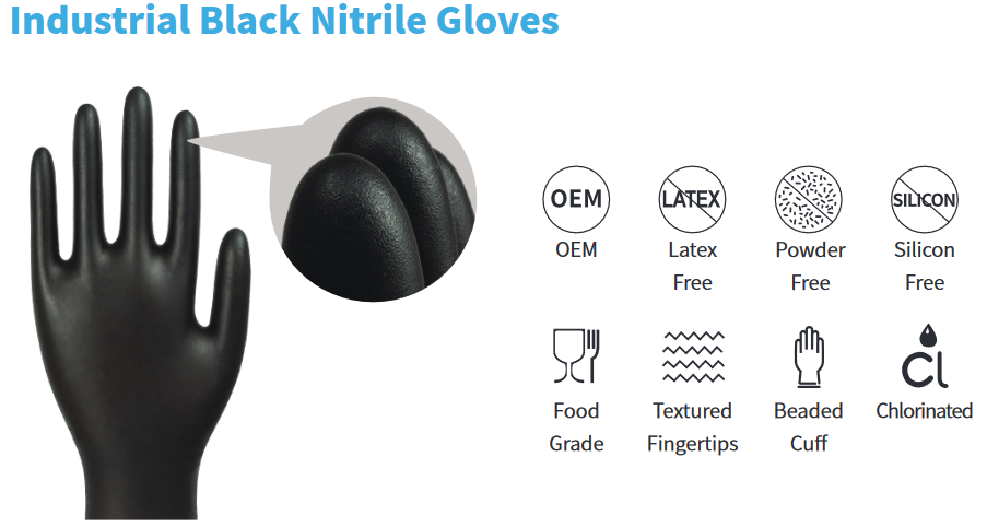 200ct Disposable 8mil | Powder-free Medical Nitrile Black Examination Fentanyl Gloves