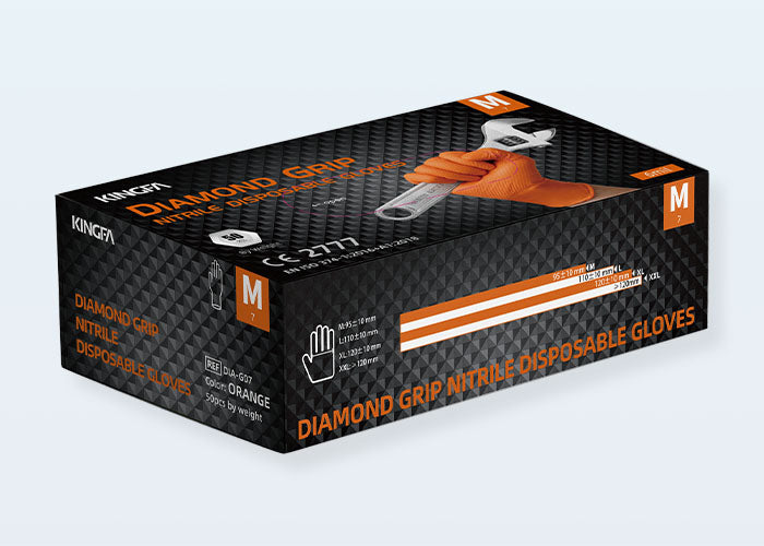 100ct Disposable 6mil | Diamond Textured Orange Gloves DIA-G07 | Power Free Nitrile