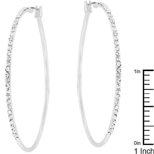 Rhodium Plated Finish Cubic Zirconia Hoop Earrings-2