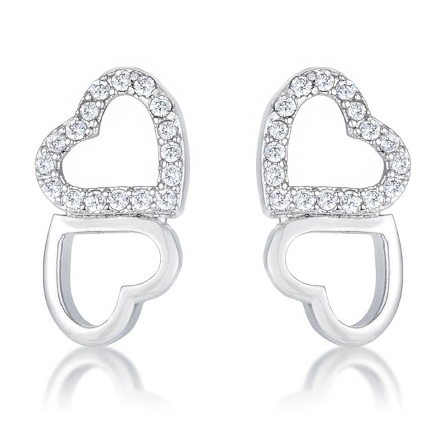 Melded Hearts Rhodium and CZ Stud Earrings-0