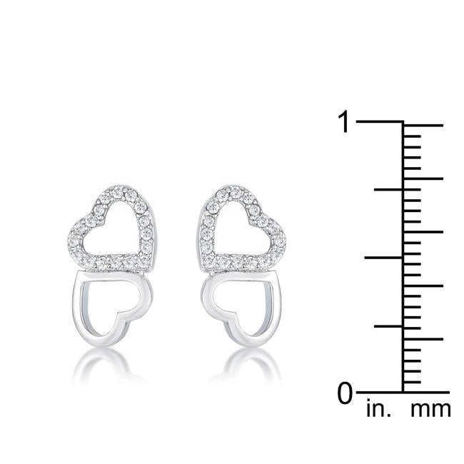 Melded Hearts Rhodium and CZ Stud Earrings-2