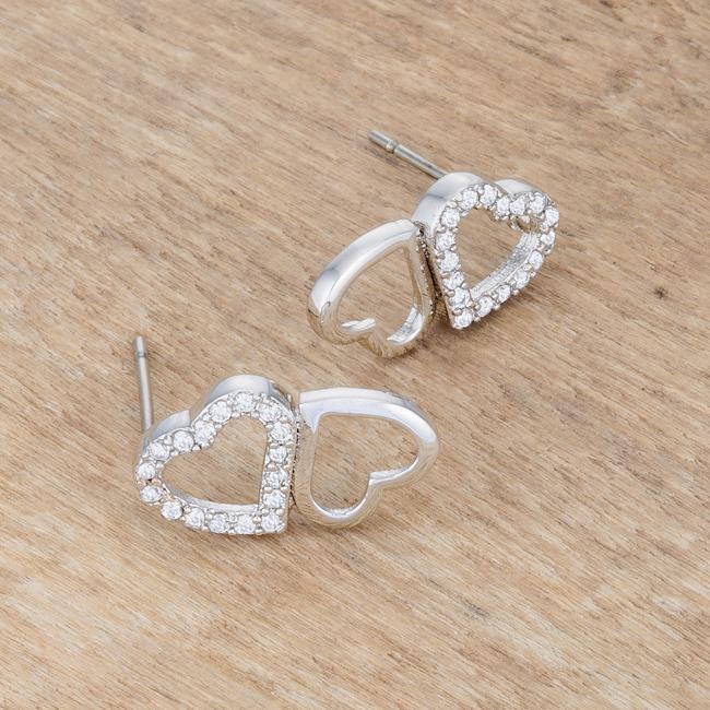 Melded Hearts Rhodium and CZ Stud Earrings-1