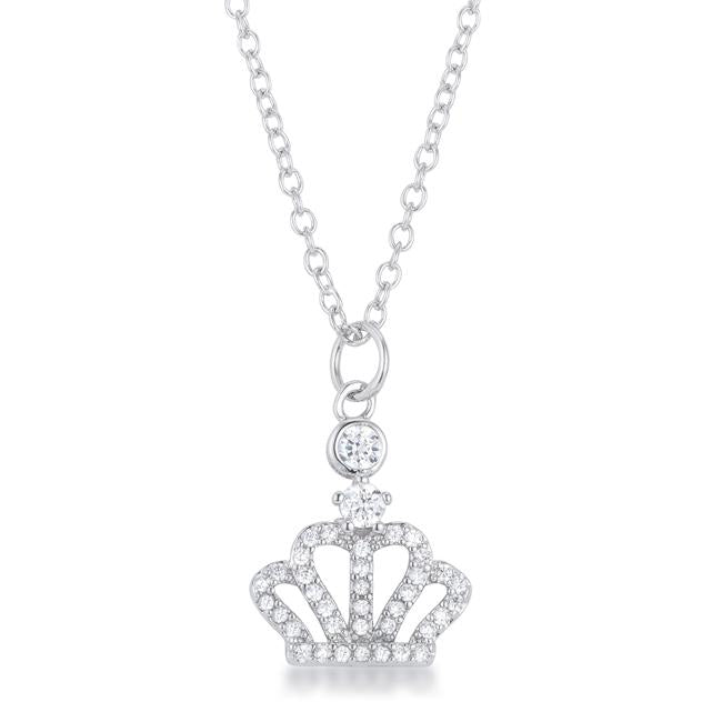 This rhodium-plated pendant features a beautiful pave cz crown which is fused by two bezeled levels of czs.  It also comes with a rhodium-plated 16-0
