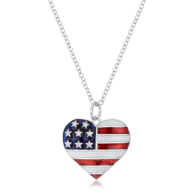 My country tis of thee and with this beautiful necklace you can show the world your heart for the United States. With red white and blue enamel-0