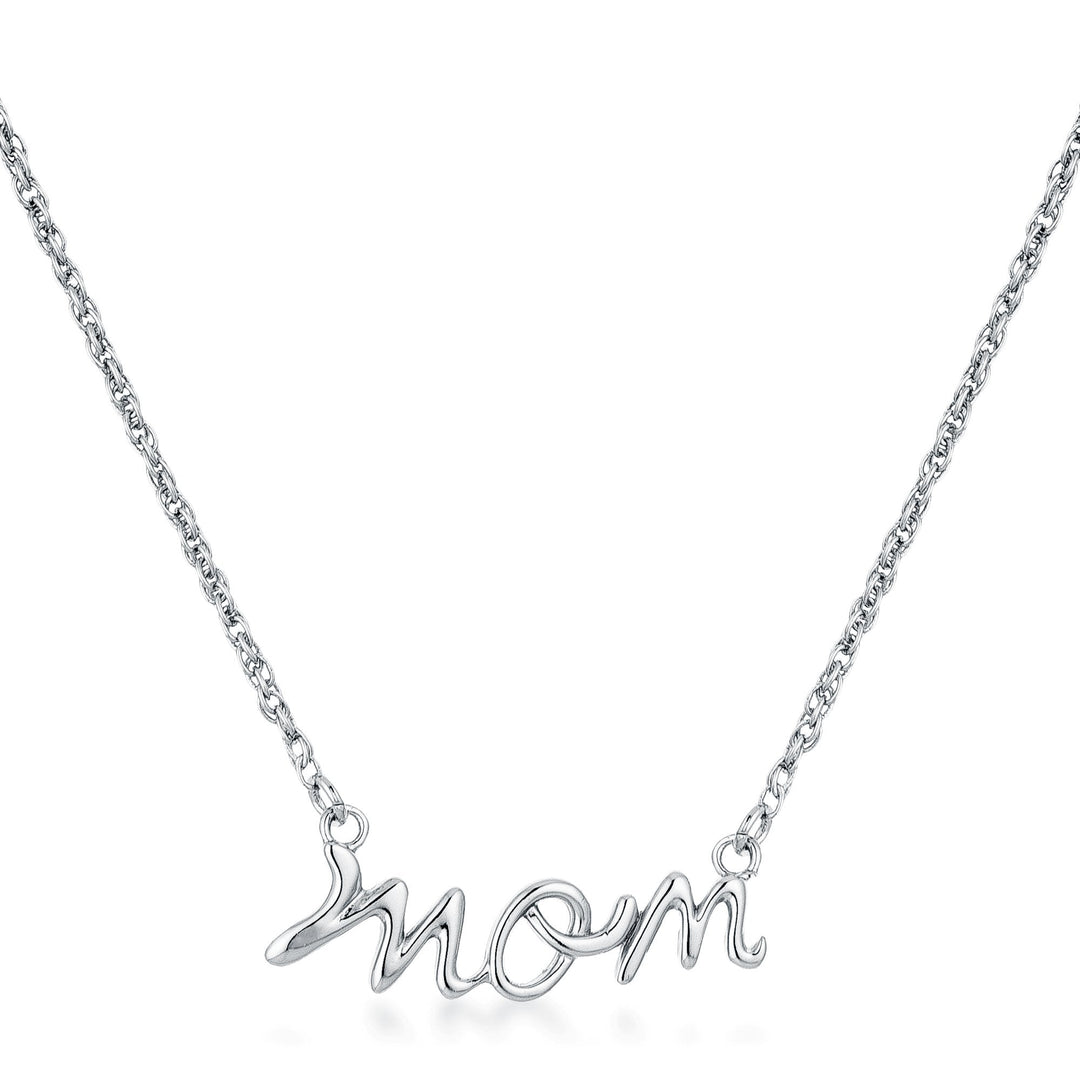 Rhodium Plated Mom Script Necklace-0