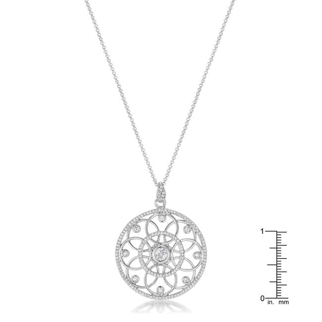 Rhodium Pendant Necklace with Interlocking Circles and CZ-2
